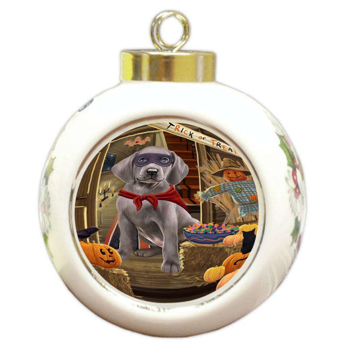 Enter at Own Risk Trick or Treat Halloween Weimaraner Dog Round Ball Christmas Ornament RBPOR53330