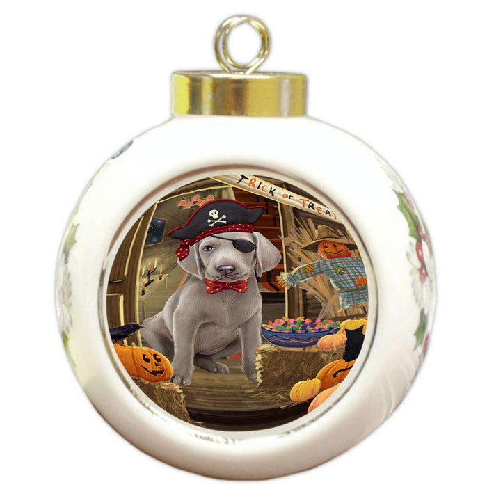Enter at Own Risk Trick or Treat Halloween Weimaraner Dog Round Ball Christmas Ornament RBPOR53331