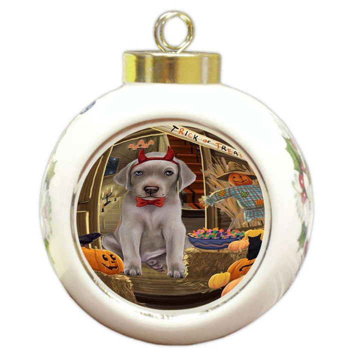 Enter at Own Risk Trick or Treat Halloween Weimaraner Dog Round Ball Christmas Ornament RBPOR53332