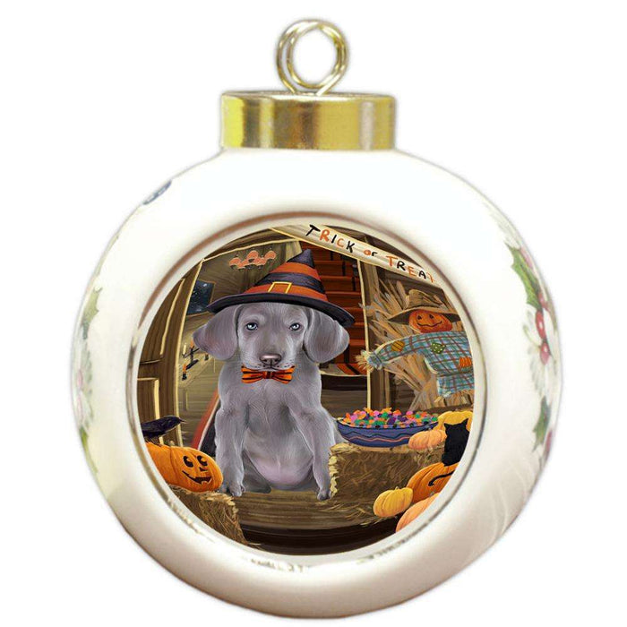 Enter at Own Risk Trick or Treat Halloween Weimaraner Dog Round Ball Christmas Ornament RBPOR53333