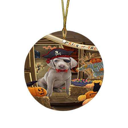 Enter at Own Risk Trick or Treat Halloween Weimaraner Dog Round Flat Christmas Ornament RFPOR53322