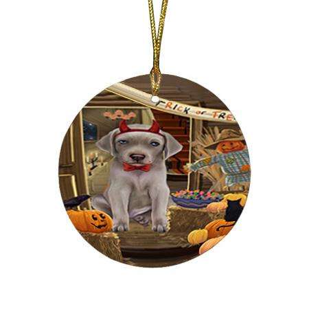 Enter at Own Risk Trick or Treat Halloween Weimaraner Dog Round Flat Christmas Ornament RFPOR53323