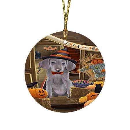 Enter at Own Risk Trick or Treat Halloween Weimaraner Dog Round Flat Christmas Ornament RFPOR53324