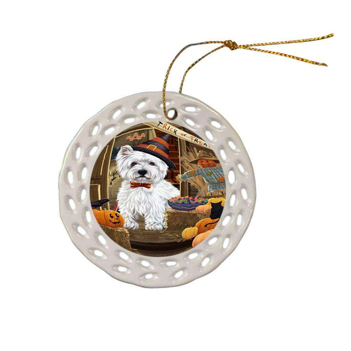 Enter at Own Risk Trick or Treat Halloween West Highland Terrier Dog Ceramic Doily Ornament DPOR53338