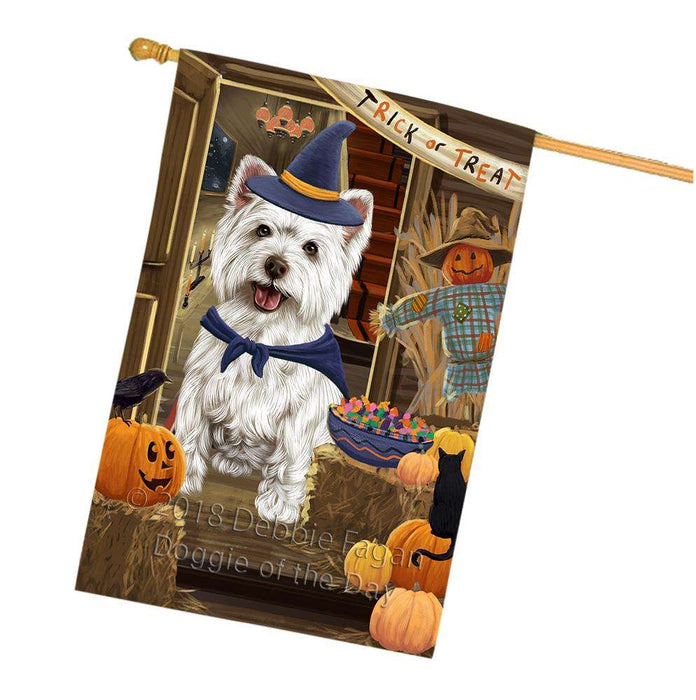 Enter at Own Risk Trick or Treat Halloween West Highland Terrier Dog House Flag FLG53532