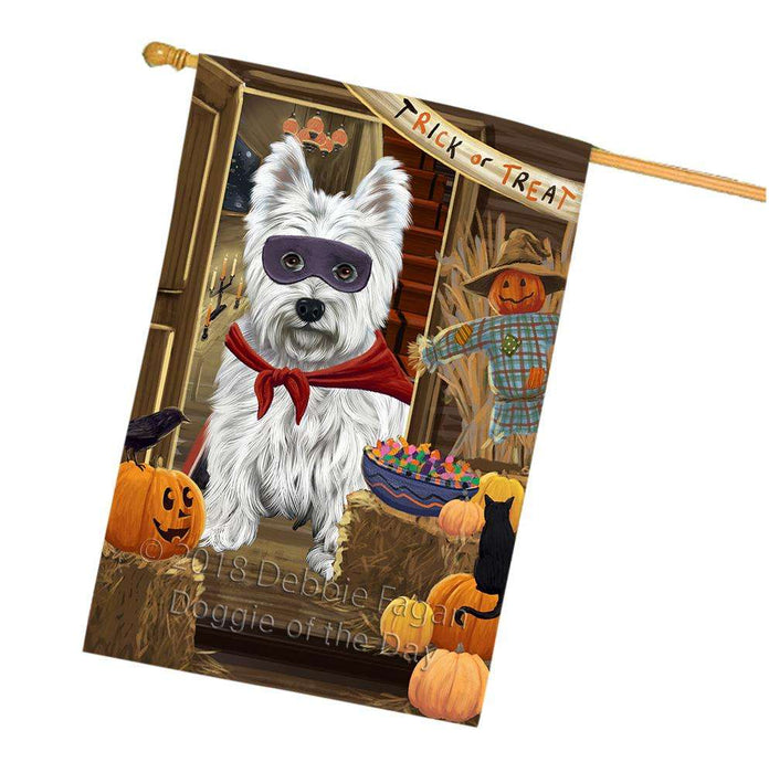Enter at Own Risk Trick or Treat Halloween West Highland Terrier Dog House Flag FLG53533