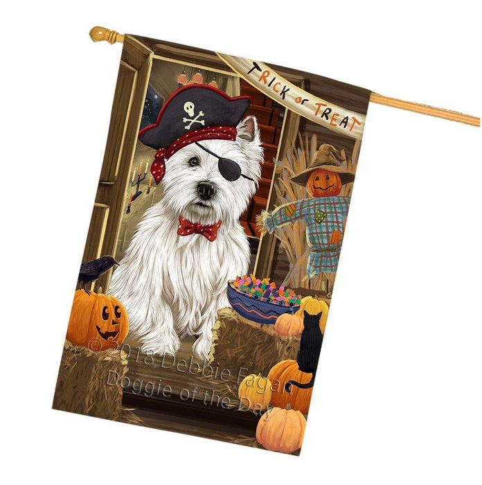 Enter at Own Risk Trick or Treat Halloween West Highland Terrier Dog House Flag FLG53534