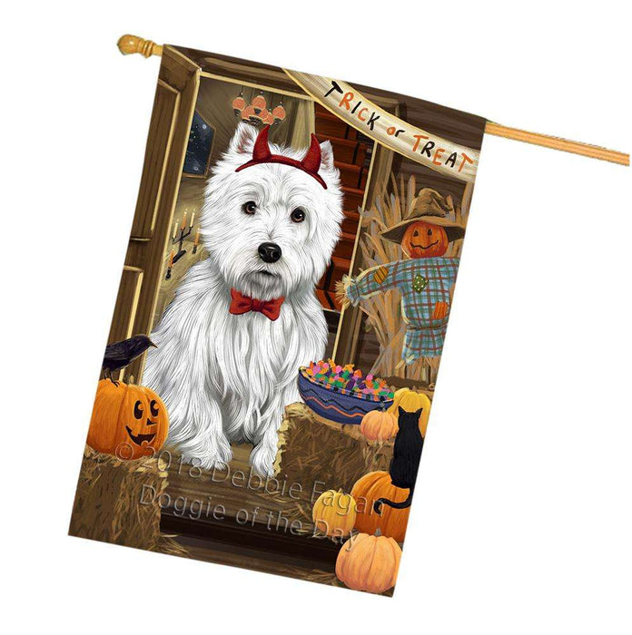 Enter at Own Risk Trick or Treat Halloween West Highland Terrier Dog House Flag FLG53535