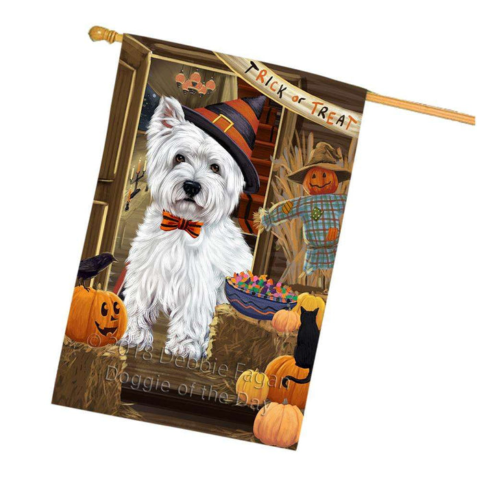 Enter at Own Risk Trick or Treat Halloween West Highland Terrier Dog House Flag FLG53536