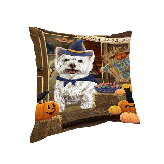 Enter at Own Risk Trick or Treat Halloween West Highland Terrier Dog Pillow PIL69960