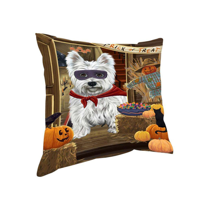 Enter at Own Risk Trick or Treat Halloween West Highland Terrier Dog Pillow PIL69964