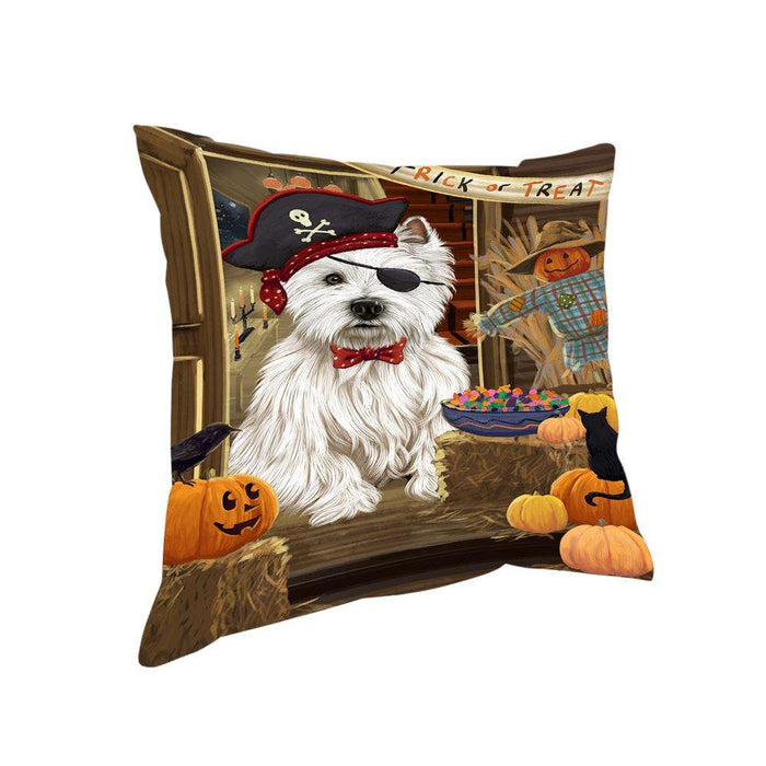 Enter at Own Risk Trick or Treat Halloween West Highland Terrier Dog Pillow PIL69968