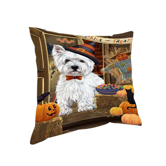 Enter at Own Risk Trick or Treat Halloween West Highland Terrier Dog Pillow PIL69976