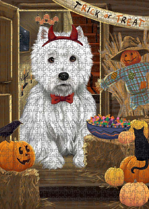 Enter at Own Risk Trick or Treat Halloween West Highland Terrier Dog Puzzle with Photo Tin PUZL80504