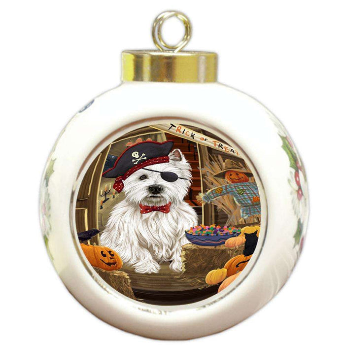 Enter at Own Risk Trick or Treat Halloween West Highland Terrier Dog Round Ball Christmas Ornament RBPOR53336