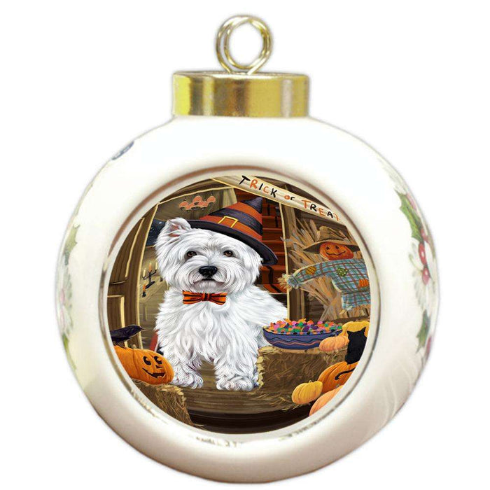 Enter at Own Risk Trick or Treat Halloween West Highland Terrier Dog Round Ball Christmas Ornament RBPOR53338