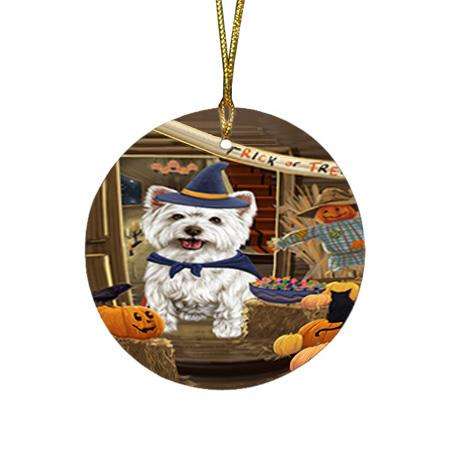 Enter at Own Risk Trick or Treat Halloween West Highland Terrier Dog Round Flat Christmas Ornament RFPOR53325