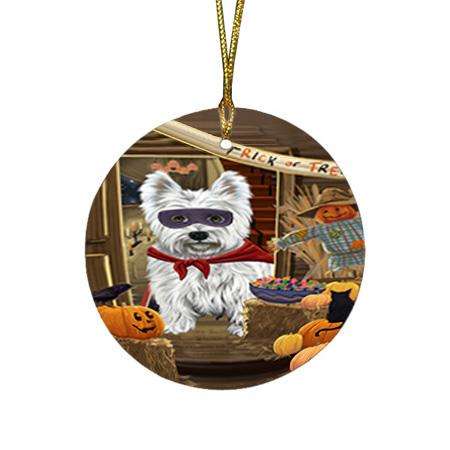 Enter at Own Risk Trick or Treat Halloween West Highland Terrier Dog Round Flat Christmas Ornament RFPOR53326