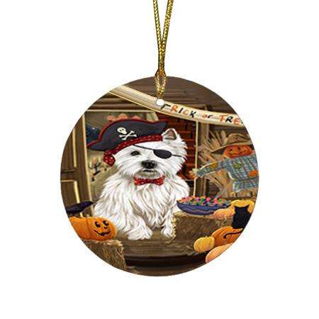 Enter at Own Risk Trick or Treat Halloween West Highland Terrier Dog Round Flat Christmas Ornament RFPOR53327