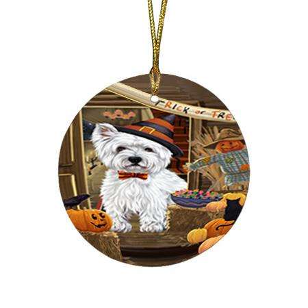 Enter at Own Risk Trick or Treat Halloween West Highland Terrier Dog Round Flat Christmas Ornament RFPOR53329