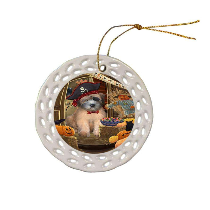 Enter at Own Risk Trick or Treat Halloween Wheaten Terrier Dog Ceramic Doily Ornament DPOR53341