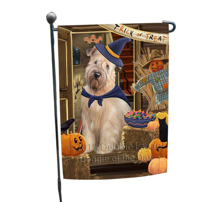 Enter at Own Risk Trick or Treat Halloween Wheaten Terrier Dog Garden Flag GFLG53401