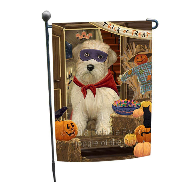 Enter at Own Risk Trick or Treat Halloween Wheaten Terrier Dog Garden Flag GFLG53402