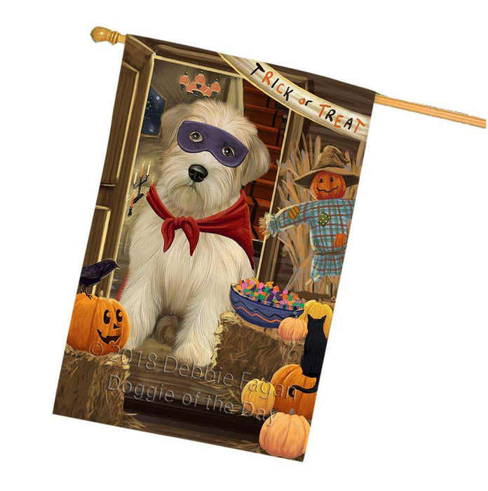 Enter at Own Risk Trick or Treat Halloween Wheaten Terrier Dog House Flag FLG53538