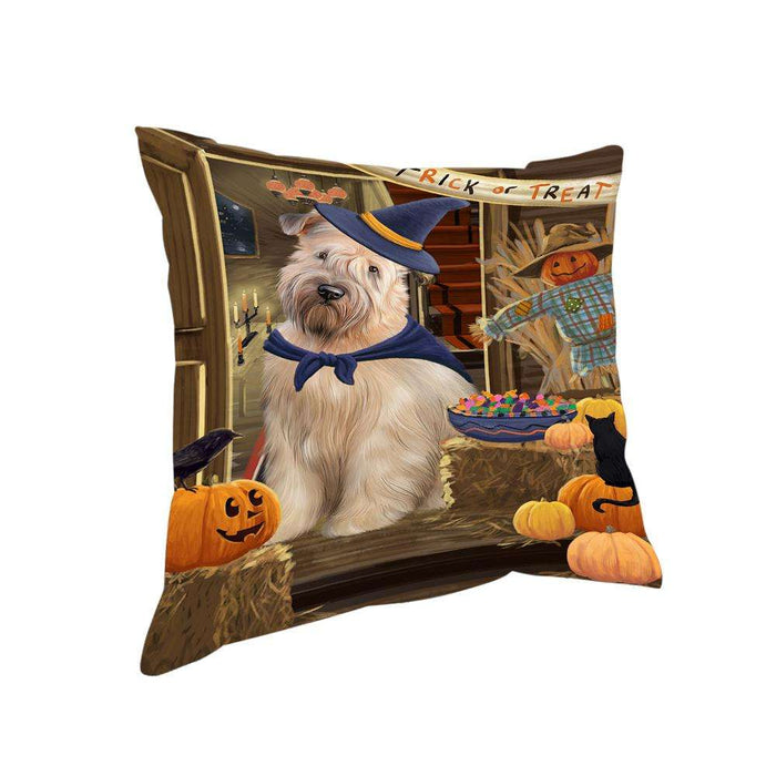 Enter at Own Risk Trick or Treat Halloween Wheaten Terrier Dog Pillow PIL69980