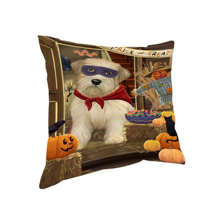 Enter at Own Risk Trick or Treat Halloween Wheaten Terrier Dog Pillow PIL69984