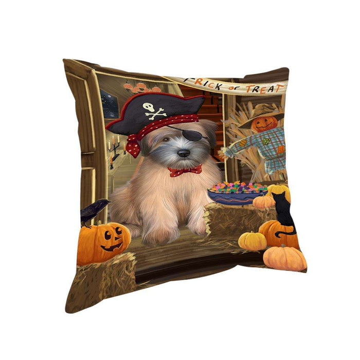 Enter at Own Risk Trick or Treat Halloween Wheaten Terrier Dog Pillow PIL69988