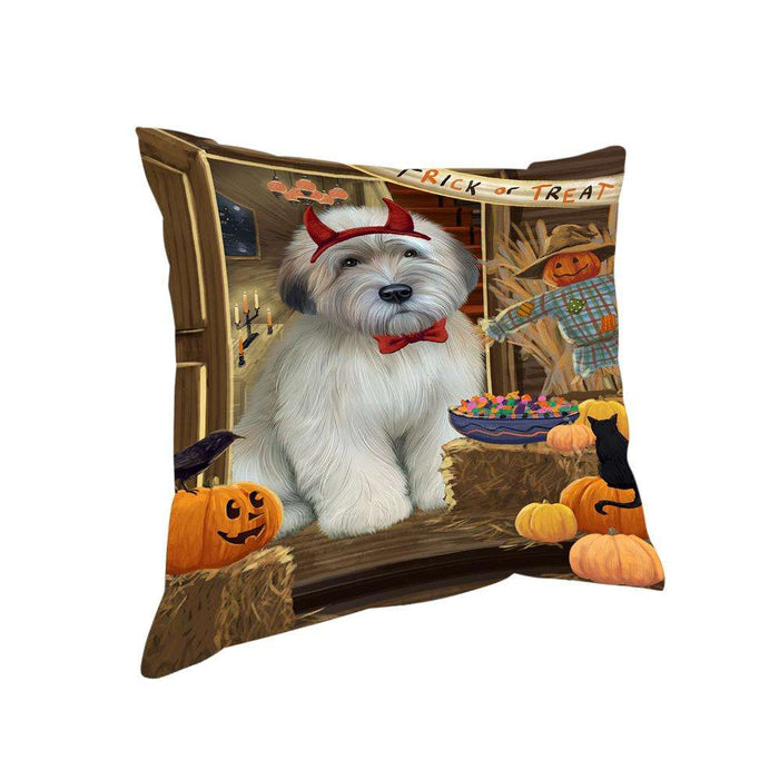 Enter at Own Risk Trick or Treat Halloween Wheaten Terrier Dog Pillow PIL69992