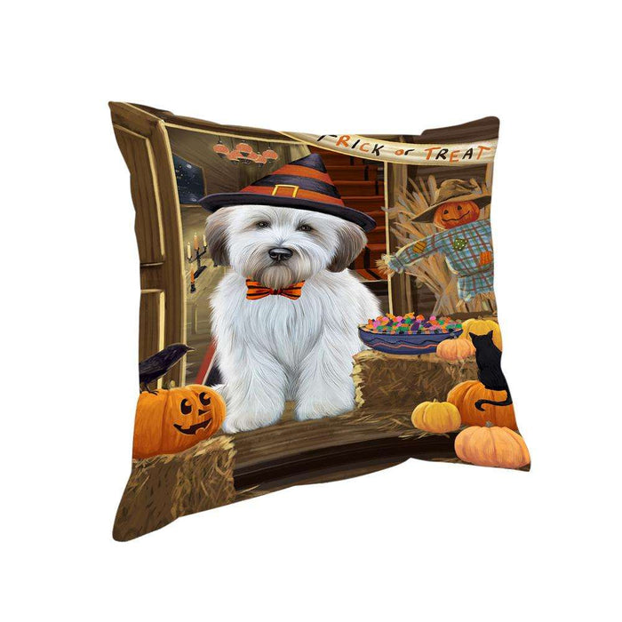 Enter at Own Risk Trick or Treat Halloween Wheaten Terrier Dog Pillow PIL69996
