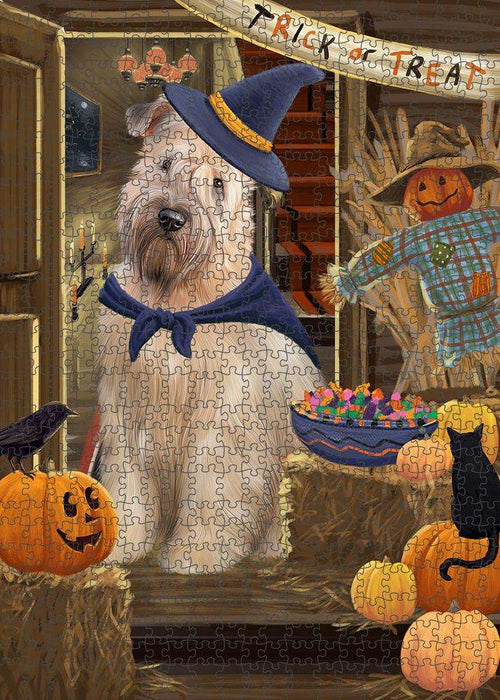 Enter at Own Risk Trick or Treat Halloween Wheaten Terrier Dog Puzzle with Photo Tin PUZL80512