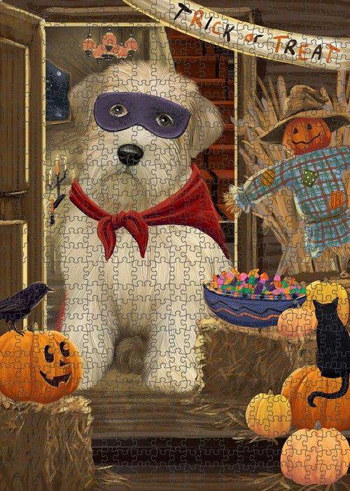Enter at Own Risk Trick or Treat Halloween Wheaten Terrier Dog Puzzle with Photo Tin PUZL80516