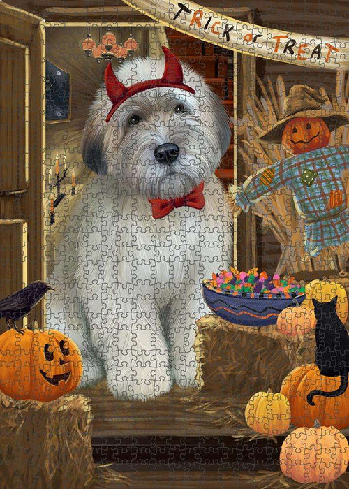 Enter at Own Risk Trick or Treat Halloween Wheaten Terrier Dog Puzzle with Photo Tin PUZL80524