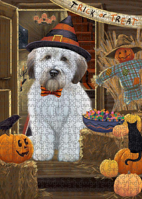 Enter at Own Risk Trick or Treat Halloween Wheaten Terrier Dog Puzzle with Photo Tin PUZL80528