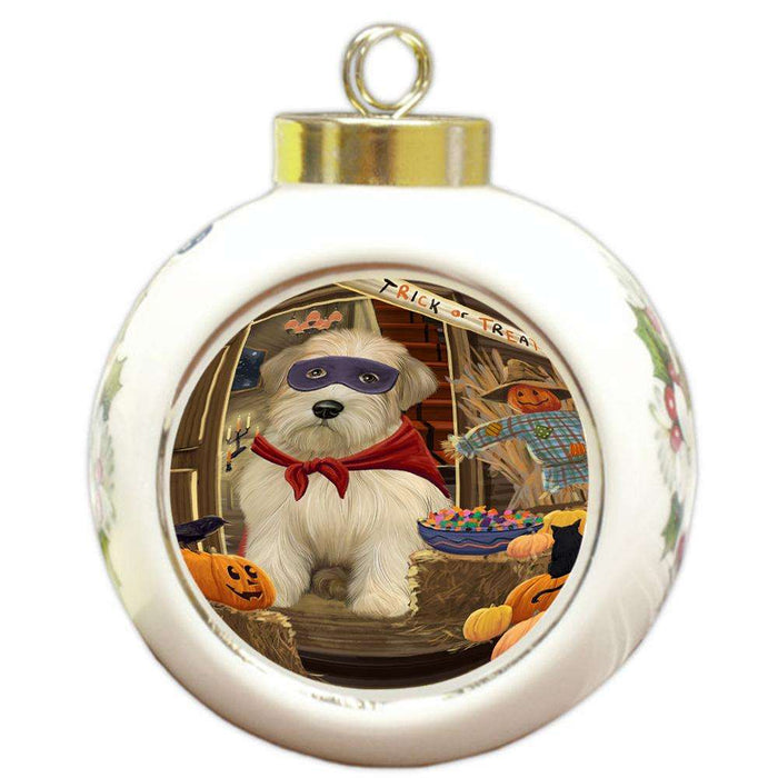 Enter at Own Risk Trick or Treat Halloween Wheaten Terrier Dog Round Ball Christmas Ornament RBPOR53340