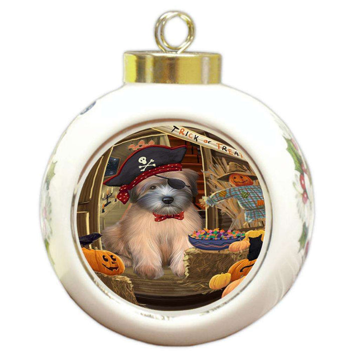 Enter at Own Risk Trick or Treat Halloween Wheaten Terrier Dog Round Ball Christmas Ornament RBPOR53341