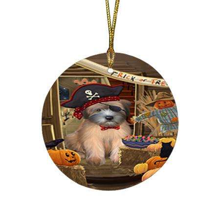 Enter at Own Risk Trick or Treat Halloween Wheaten Terrier Dog Round Flat Christmas Ornament RFPOR53332
