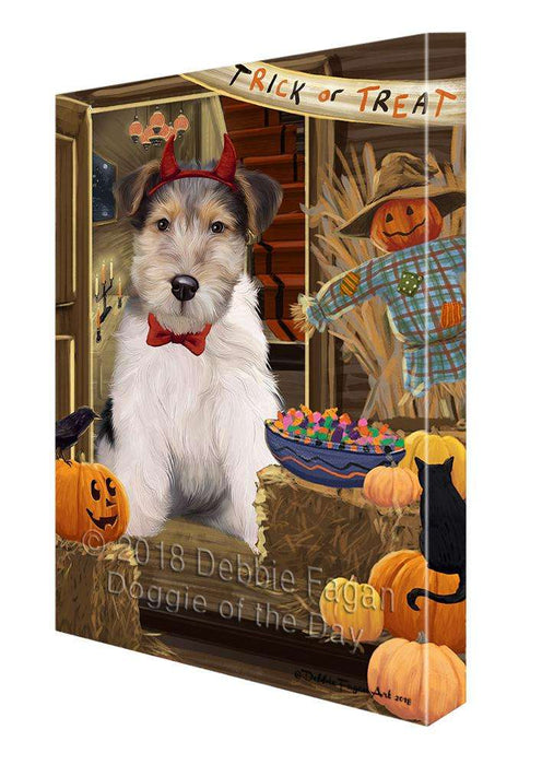 Enter at Own Risk Trick or Treat Halloween Wire Fox Terrier Dog Canvas Print Wall Art Décor CVS97973