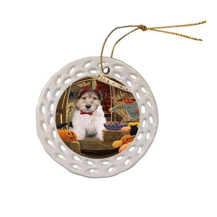 Enter at Own Risk Trick or Treat Halloween Wire Fox Terrier Dog Ceramic Doily Ornament DPOR53347