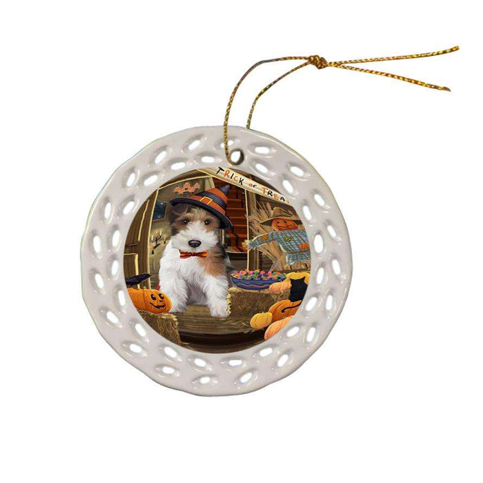 Enter at Own Risk Trick or Treat Halloween Wire Fox Terrier Dog Ceramic Doily Ornament DPOR53348