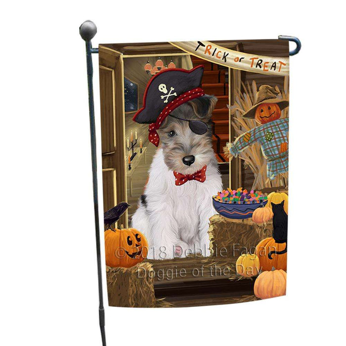 Enter at Own Risk Trick or Treat Halloween Wire Fox Terrier Dog Garden Flag GFLG53408