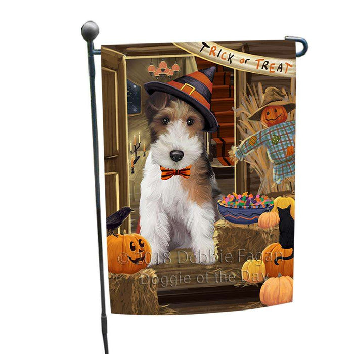 Enter at Own Risk Trick or Treat Halloween Wire Fox Terrier Dog Garden Flag GFLG53410