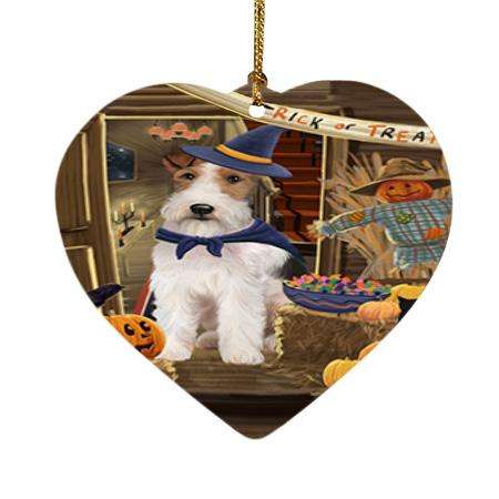 Enter at Own Risk Trick or Treat Halloween Wire Fox Terrier Dog Heart Christmas Ornament HPOR53344