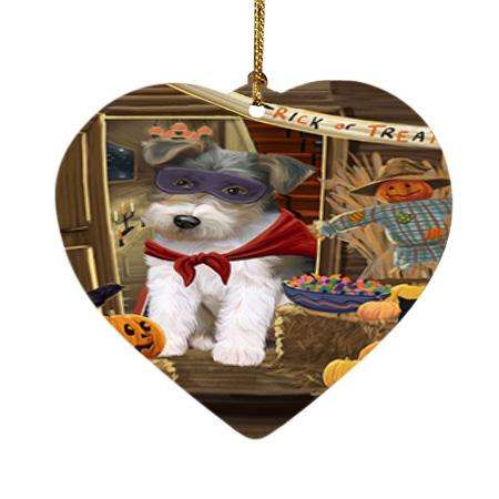 Enter at Own Risk Trick or Treat Halloween Wire Fox Terrier Dog Heart Christmas Ornament HPOR53345