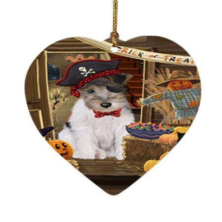 Enter at Own Risk Trick or Treat Halloween Wire Fox Terrier Dog Heart Christmas Ornament HPOR53346