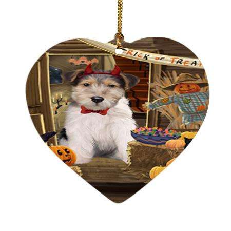 Enter at Own Risk Trick or Treat Halloween Wire Fox Terrier Dog Heart Christmas Ornament HPOR53347