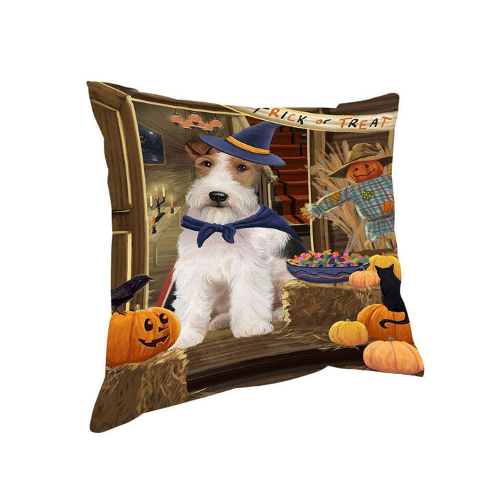Enter at Own Risk Trick or Treat Halloween Wire Fox Terrier Dog Pillow PIL70000
